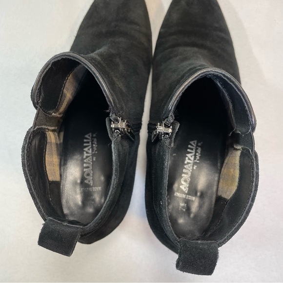 AQUATALIA By Marvin K Womens Black Suede Ankle Boots Size 7.5 Side Zip Italy - Picture 5 of 16